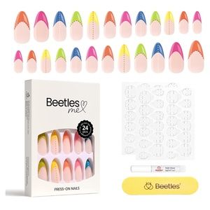 NEW  24pcs Reusable Trendy Rainbow French Glue on Nails 12 Sizes